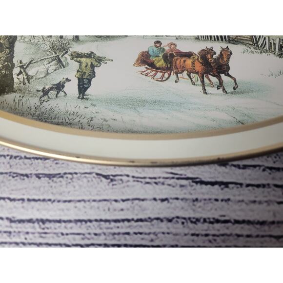 Vintage Currier and Ives Oval Metal Serving Trays 1868 - Picture 4 of 13